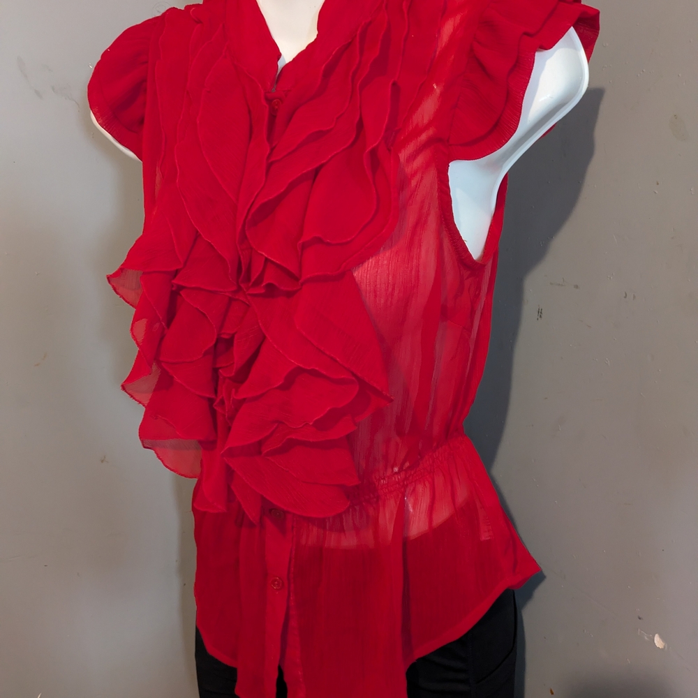Miley Cyrus & Max Azria Red Ruffled Sheer Blouse